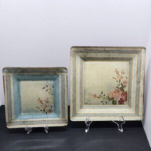 Handmade Unique Mod Podge Square Glass Plates Set Flower Design - Set of 2